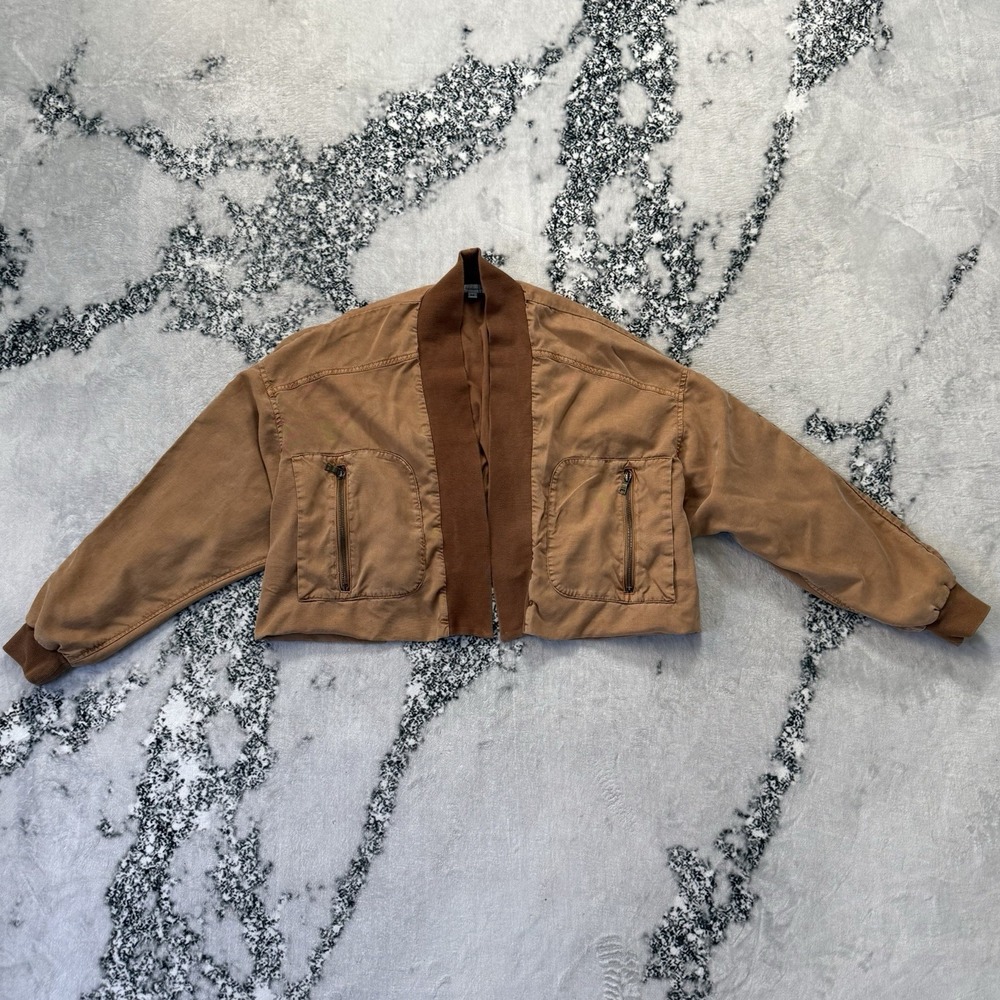 Young Fabulous Broke Jacket Womens Size M‎ Brown Cropped Bomber Soft Zip Pockets